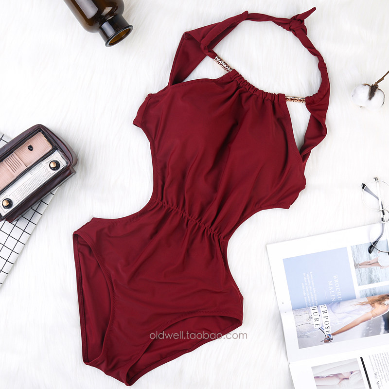 Red high collar female swimwear large size dress sexy dew back spa with swimsuit display slim fit and white swimsuit