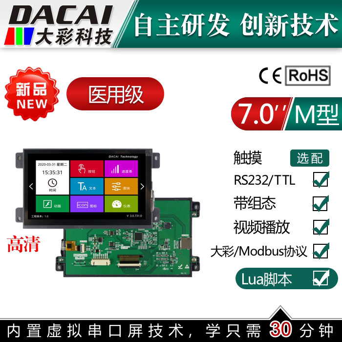 7 0 inch 1024 * 600 8P Interface HD IPS 232 Guangzhou Great Colorful AM Series Medical Grade Serial Port Screen