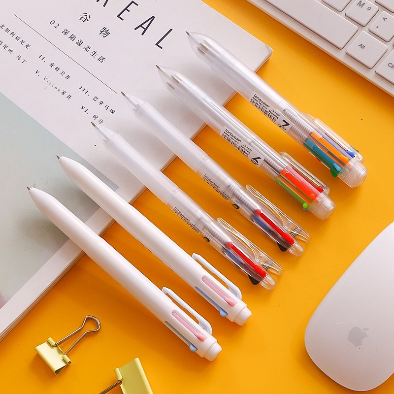 Simple multi-color ballpoint pen in one press oil-based pen multi-functional hand account pen cute girl six-color ballpoint pen