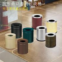 Single-layer room trash can without cover with pressure ring round slope straight throw black small dark green hotel room bucket