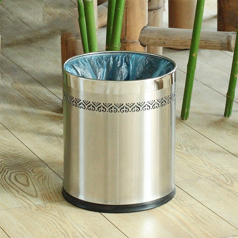 Southern stainless steel double trash can without lid household round carved flower bucket body hotel hotel room storage barrel paper basket