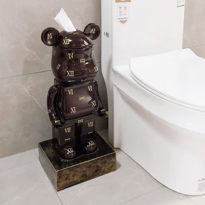 Powder room floor-to-ceiling tissue holder decoration toilet paper box modern living room creative tissue box cute teddy bear roll toilet paper holder