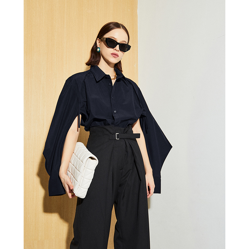 Z boss BV show field Hollowed-out Triangle Sleeve Shirt Loose Commuter New Material Japan Acetate Cotton Shirt Woman