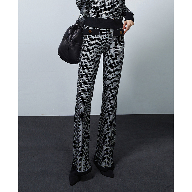 Z boss 3D stereo back character textured wool woven long pants woman trim and cut presents a micro-laser-type wool casual pants woman