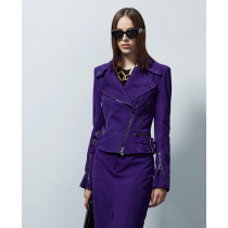 Z boss imported South African goat leather jacket womens arc cut thin big lapel locomotive wind short coat women