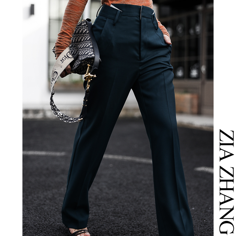 Z boss wool straight cylinder long pants female European and American deconstructs design slim middle waist western clothing pants