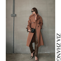 Z boss Japan thick triple woven thick acetic acid blend trench coat lamb leg sleeve asymmetric lapel coat women