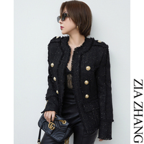 Z boss high-end Lady handmade tassel wool woolen double-breasted jacket high-waisted coarse skirt women