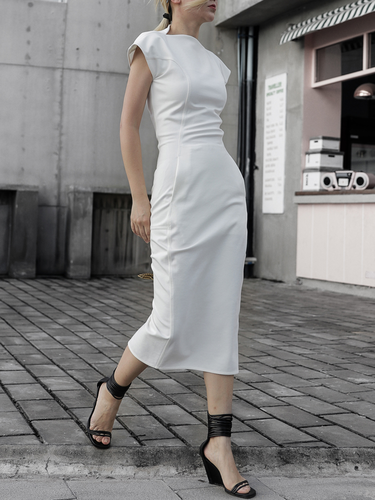 Z Boss Eda Queen European and American cover shoulder word collar slim slim one step skirt long version of dovetail dress