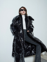 Z boss high-end heavy industry wool stitching shawl shoulder collar double-breasted down jacket jacket female medium length 95 goose down