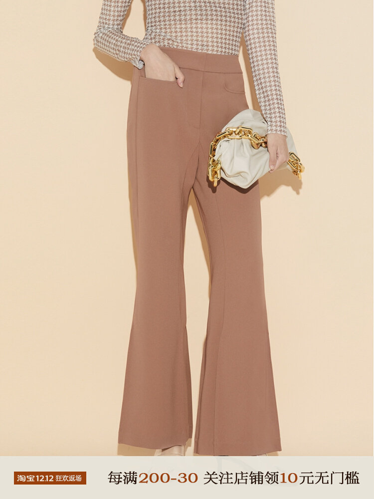 Boss Z's high waist micro trumpet sexy casual trousers women's simple and versatile slim texture design casual trousers women