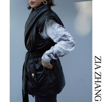 Z boss 95 white goose down sleeve leather vest fake two pieces of sheepskin green fruit collar long down jacket women