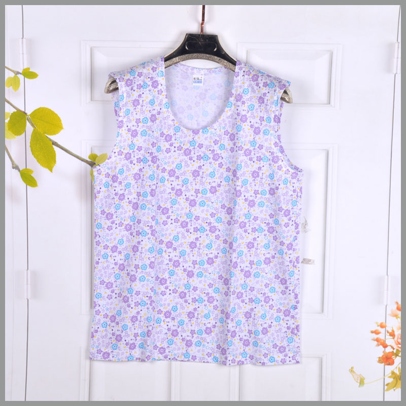 Trung niên womens già bông vest cotton mùa hè bà già áo vest sọc bên ngoài lỏng lẻo.