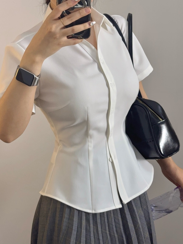 No.5【V-Neck Short-Sleeved Shirt】 Rikino·Regular Shoulder, Waist-Cinching·Large Bust Version