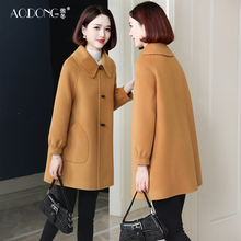 New high-end double-sided zero cashmere coat for women, medium length Korean version wool fabric, small mom coat, autumn and winter