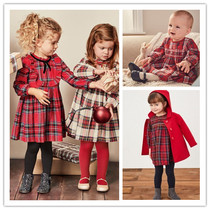 Spot next childrens clothing girl Red Christmas New Year Plaid long sleeve dress pantyhose set