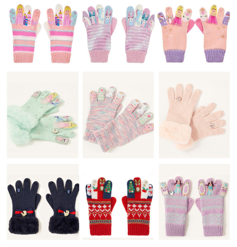 Spot monsoon children's clothing girls new pink princess unicorn cartoon finger gloves children's knitted gloves l