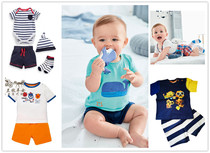 Spot Next Child Clothing Boy Summer Money Blue Plaid Striped Short Sleeve T-shirt Shorts Shorts Casual Suit