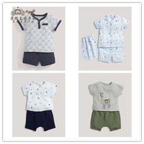 Spot Mamaspapas Boy Cartoon Car Kitten Striped Short Sleeve T-shirt Shorts Casual Suit L