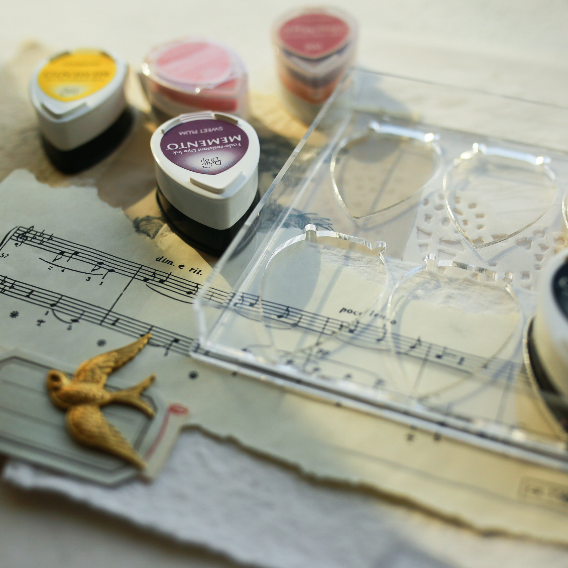 Flowers and wind water drop Inform table containing box square Inform storage box Three 