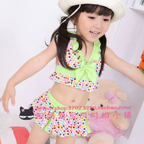 Rút khỏi shop ~ Áo tắm bé gái chấm bi nhiều màu sắc váy xẻ tà bikini áo tắm bé gái suối nước nóng - Bộ đồ bơi của Kid