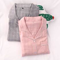 Spring and Summer Double cotton yarn couple pajamas Plaid ladies cotton gauze long sleeve cardigan men autumn home suit suit