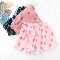 Three-point shorts crepe pajamas womens summer washed cotton yarn five-point spring summer thin home clothes pajama pants can be worn outside