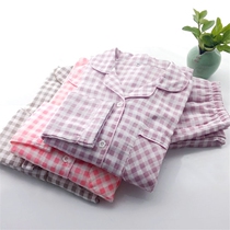 Spring and summer gauze pajamas womens long sleeves casual loose couples double cotton yarn home clothing set mens cotton thin