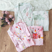 Cotton pajamas female summer loose thin cotton long sleeve cotton cardigan home suit spring and autumn artificial cotton large size