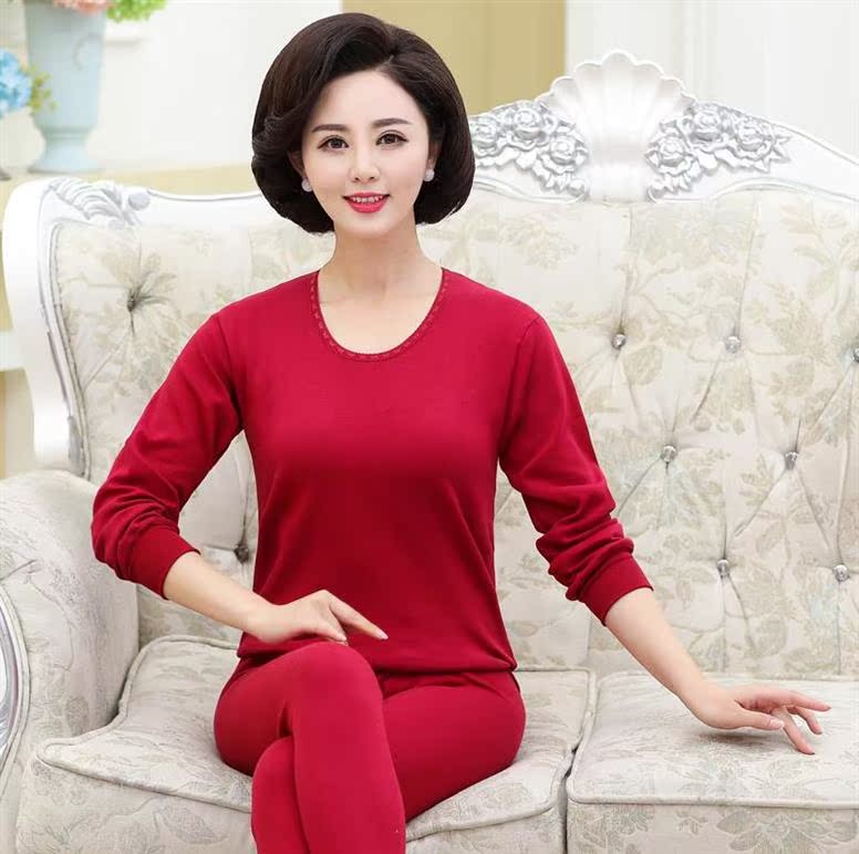 Trung niên dây quần lót già ấm bộ womens bông cao cổ quần mùa thu lớn bà mẹ kích thước.