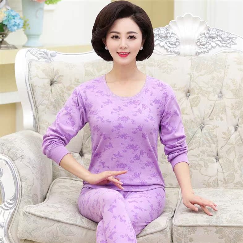 Trung niên dây quần lót già ấm bộ womens bông cao cổ quần mùa thu lớn bà mẹ kích thước.