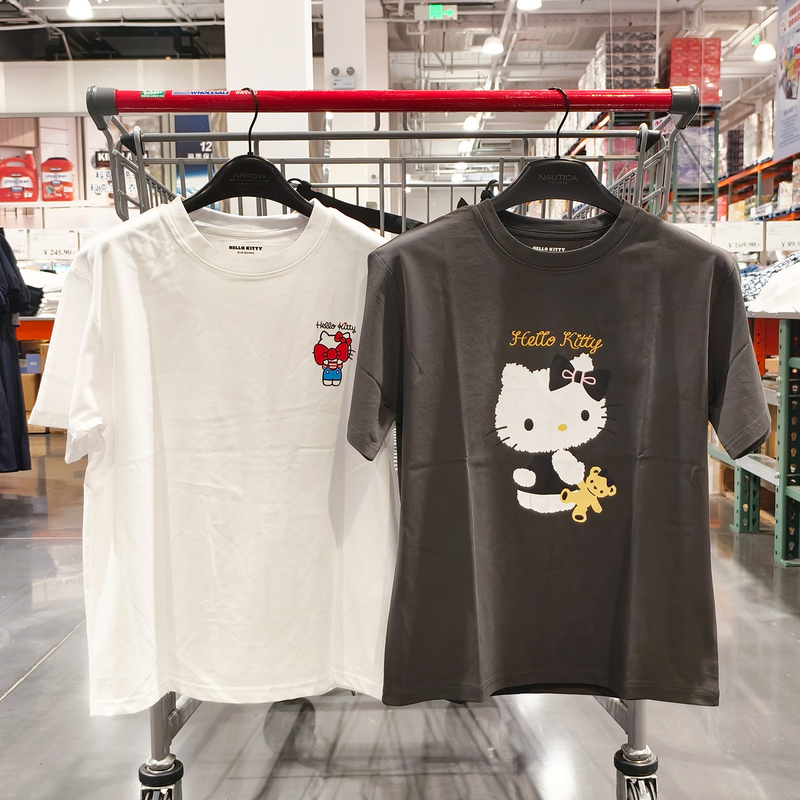 Costco Hello Kitty Cartoon Print Short-Sleeve T-Shirt for Women, Pure Cotton, Round Neck, Casual Costco Hello Kitty Cartoon Print Short-Sleeve T-Shirt for Women, Pure Cotton, Round Neck, Casual