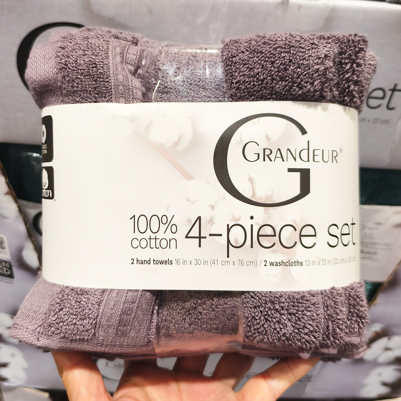 Costco Grandeur 100% Pure Cotton Towel Square Set of 4, Household Thick Absorbent Towels