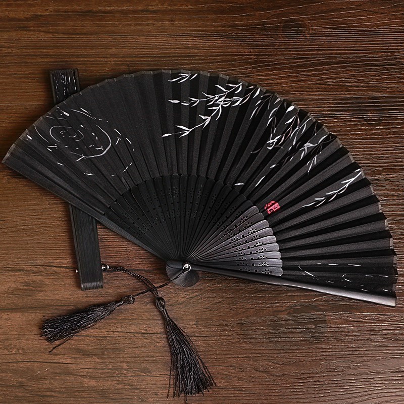 Men and Women Folded Fan Accessories Black and White Clothes Book Han Clothes Antique Dance Fan