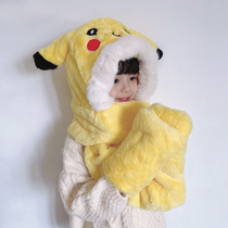 Winter childrens hat scarf gloves integrated male and female children plush three sets will move the ear babys ear cap tide