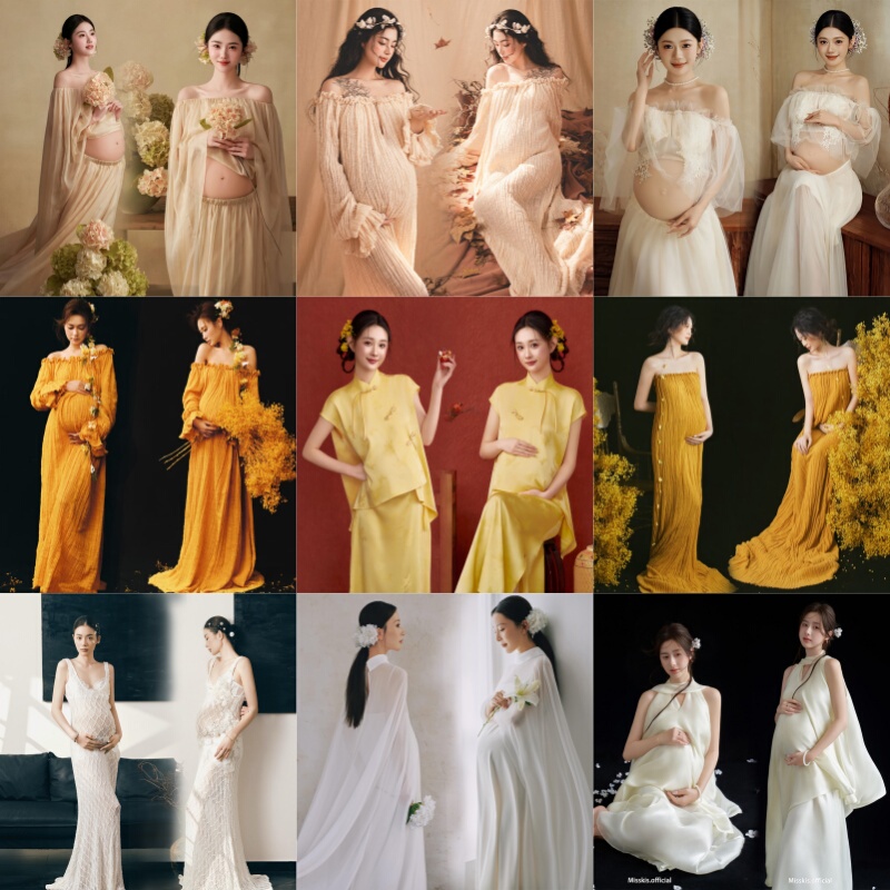 Photo Studio Maternity Photography Clothing New Retro Oil Painting Style Dress Fairy-Like Gauze Dress Maternity Photography Clothes