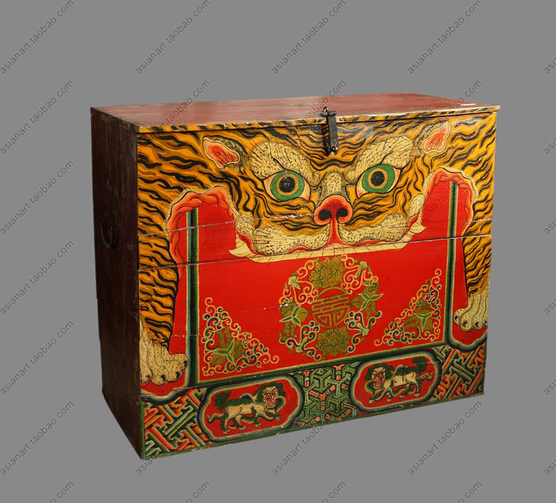 Tây Tạng hộp hổ [trang trí] đồ gỗ cũ rắn, hộp Tây Tạng, hộp khóa, tủ khóa, hổ và gió - Cái hộp thung go