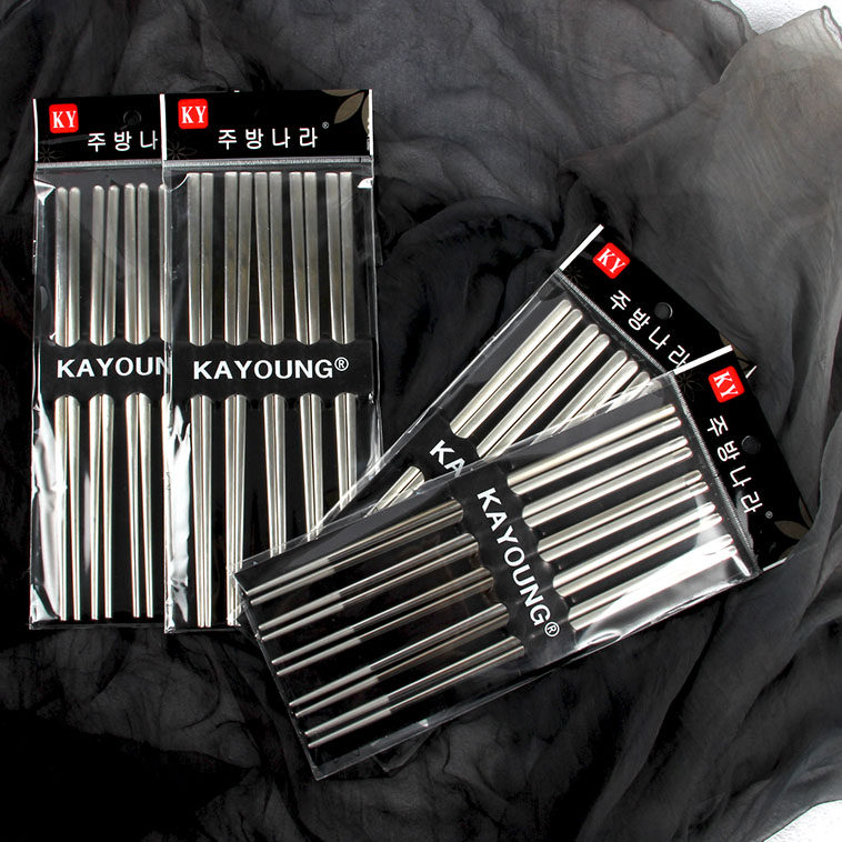 Korea KY304 stainless steel square chopsticks sanitary chopsticks hollow adult long chopsticks worn hollow cutlery 5 pairs