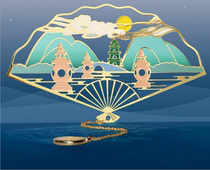 Hollow metal brass three pools reflecting the moon folding fan bookmark classical Chinese style landscape creative souvenir gift