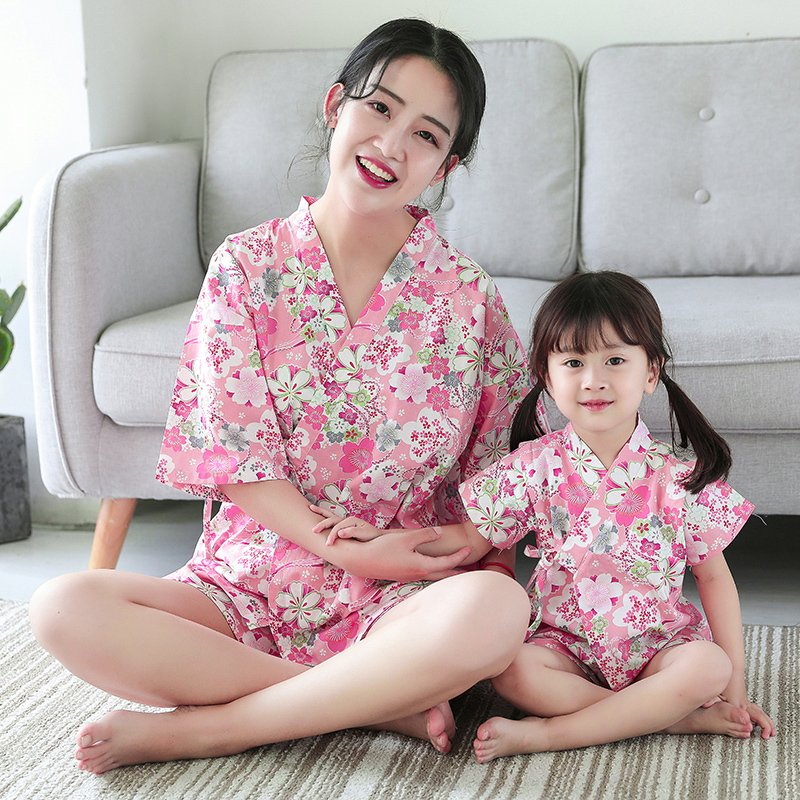 Parent-child kimono set for men and women Baby Cotton home clothing children Japanese pajamas mother and daughter bathrobe hot spring sweat steam suit
