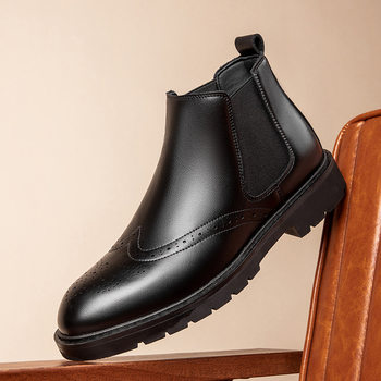 British style martin boots men's chelsea boots men's genuine leather autumn and winter cotton boots high top plus velvet short boots suit leather shoes