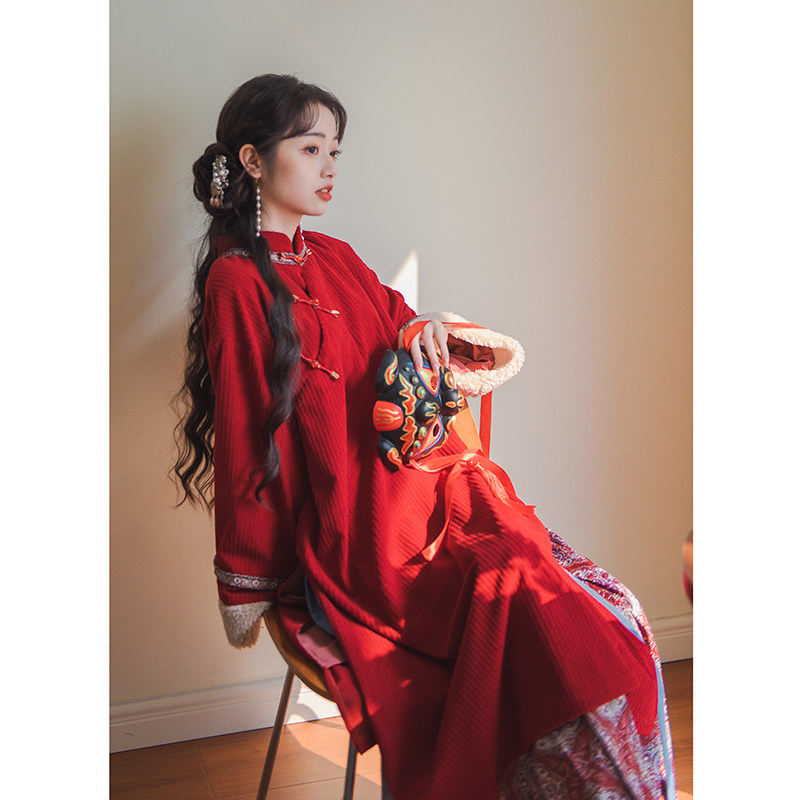 South Wind Valley (Alain Rakhine) Improved red qipao new 2023 new winter toast with new Chinese dress-Taobao