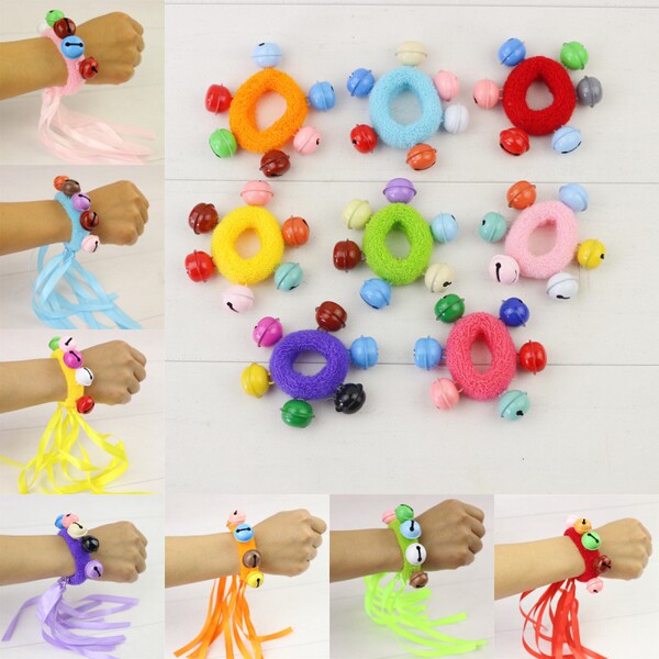 Children's Dance Performance Colorful Bell Bracelets for Kids and Students, Bell Wrist Flowers, Sports Event Props, Wristbands