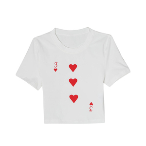 gagaopt新款白色个性趣味扑克印花短袖女薄款学生休闲夏季t恤女潮