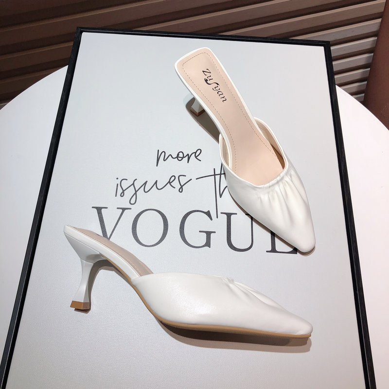 Baotou lazy half slippers women wear Korean version summer new stiletto high-heeled net red sandals and slippers pointed toe mules