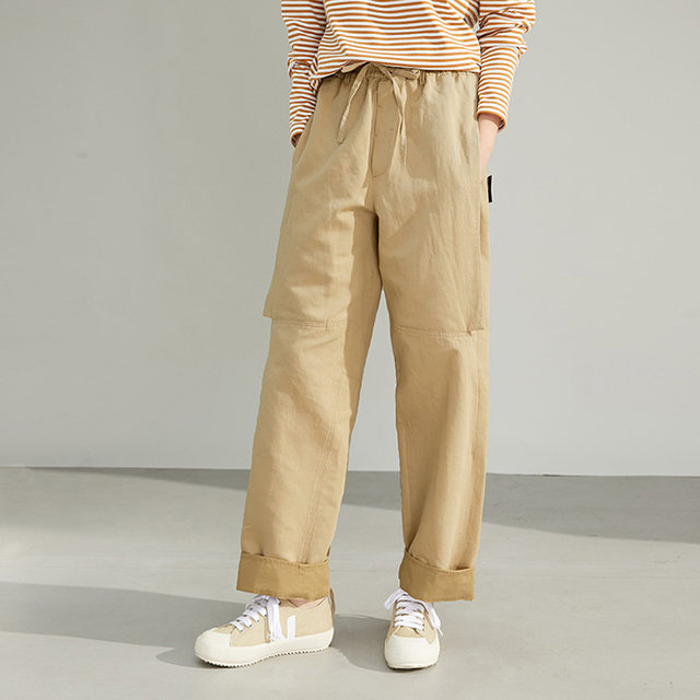 WKZ05232 Jasmine Yaji casual and uninhibited enzyme washed hemp cotton workwear straight pants shorts imported material