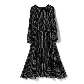 * WLQ04010 Jasmine Aristoire Paris Line Double Layer Full Silk Black and White Polka Dot Shirt Shirt Dress ສໍາລັບເດັກຍິງ