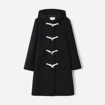 WDY07011 茉莉雅集 30羊绒70羊毛双面呢连帽牛角扣大衣