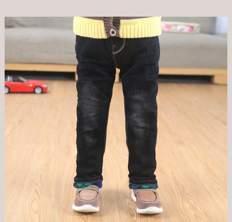 Quần jean bé trai hai lớp 4-5-6-7-8 tuổi Quần trẻ em màu đen sang trọng cuối mùa thu đầu mùa đông quần trẻ em quần jean ống loe bé gái