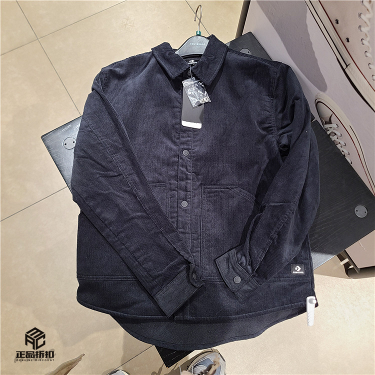 Covnerse/Converse Men's Autumn and Winter Warm Retro Corduroy Shirt with Fleece Lining 10027091-A01